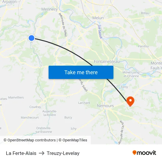 La Ferte-Alais to Treuzy-Levelay map