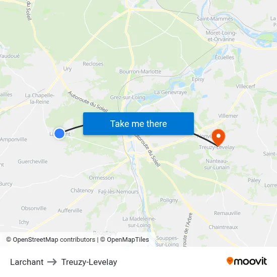 Larchant to Treuzy-Levelay map