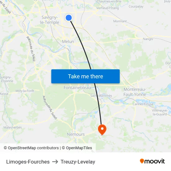 Limoges-Fourches to Treuzy-Levelay map