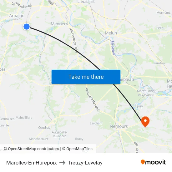 Marolles-En-Hurepoix to Treuzy-Levelay map