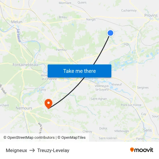Meigneux to Treuzy-Levelay map