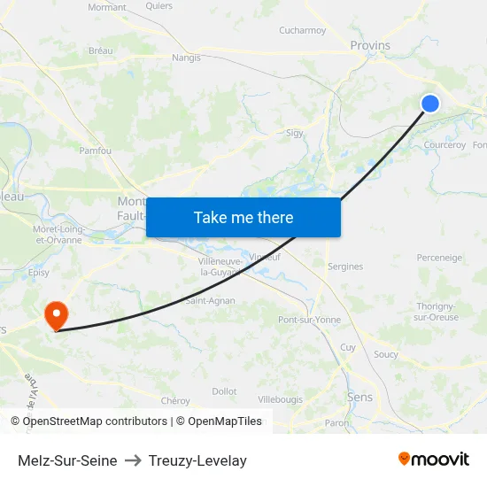 Melz-Sur-Seine to Treuzy-Levelay map