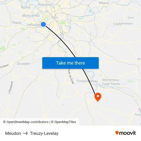 Meudon to Treuzy-Levelay map