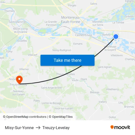 Misy-Sur-Yonne to Treuzy-Levelay map