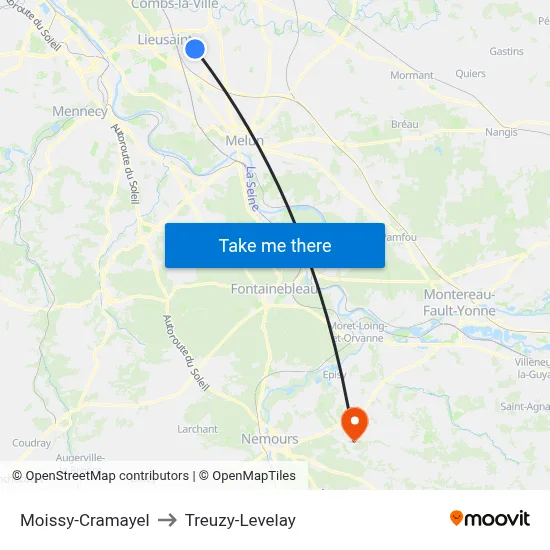 Moissy-Cramayel to Treuzy-Levelay map