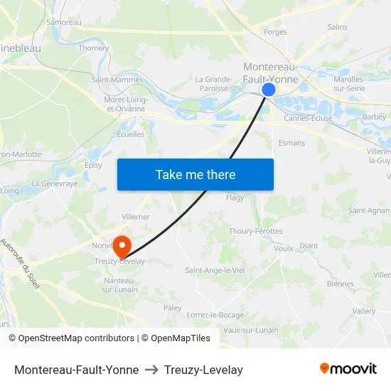 Montereau-Fault-Yonne to Treuzy-Levelay map