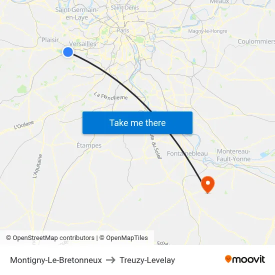 Montigny-Le-Bretonneux to Treuzy-Levelay map