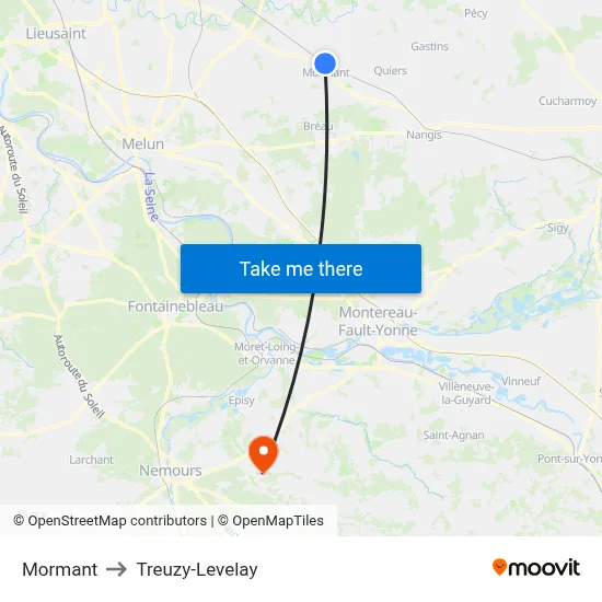 Mormant to Treuzy-Levelay map