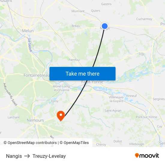 Nangis to Treuzy-Levelay map