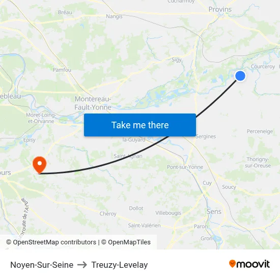 Noyen-Sur-Seine to Treuzy-Levelay map