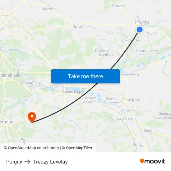 Poigny to Treuzy-Levelay map