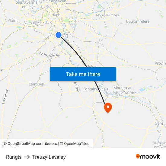 Rungis to Treuzy-Levelay map