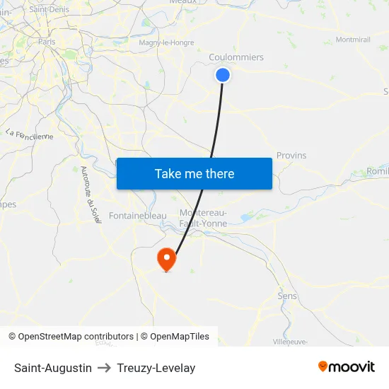 Saint-Augustin to Treuzy-Levelay map