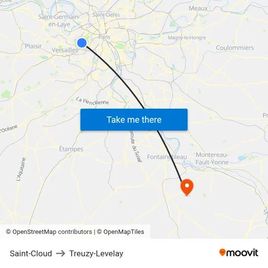 Saint-Cloud to Treuzy-Levelay map