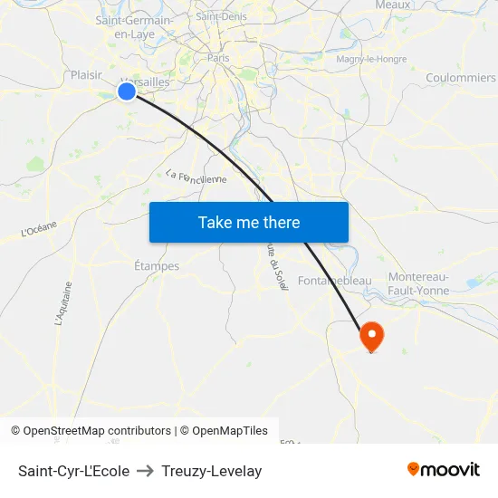 Saint-Cyr-L'Ecole to Treuzy-Levelay map