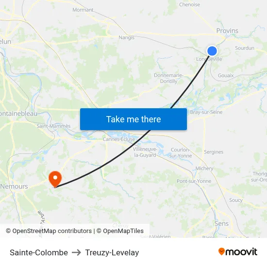 Sainte-Colombe to Treuzy-Levelay map