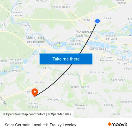 Saint-Germain-Laval to Treuzy-Levelay map