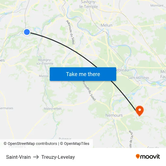 Saint-Vrain to Treuzy-Levelay map
