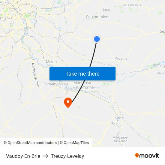 Vaudoy-En-Brie to Treuzy-Levelay map
