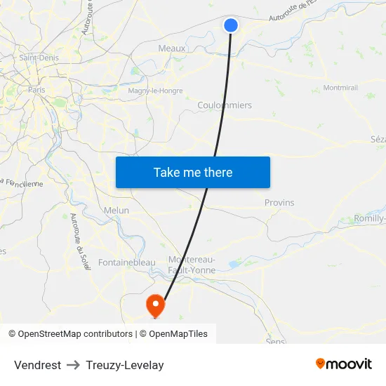 Vendrest to Treuzy-Levelay map