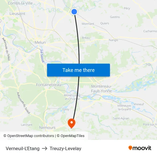 Verneuil-L'Etang to Treuzy-Levelay map
