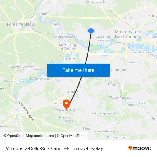 Vernou-La-Celle-Sur-Seine to Treuzy-Levelay map