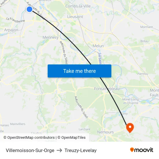 Villemoisson-Sur-Orge to Treuzy-Levelay map