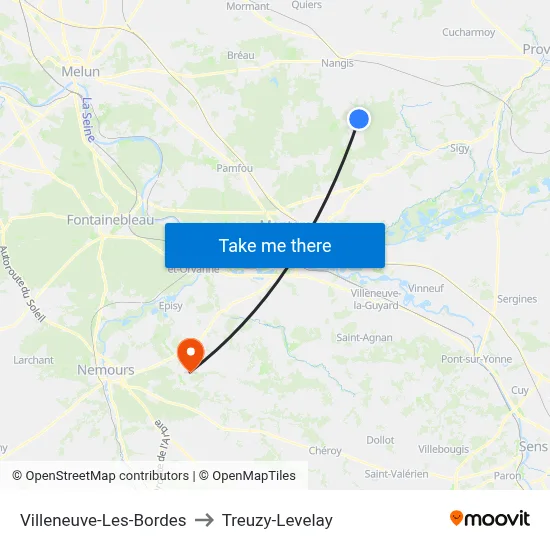 Villeneuve-Les-Bordes to Treuzy-Levelay map