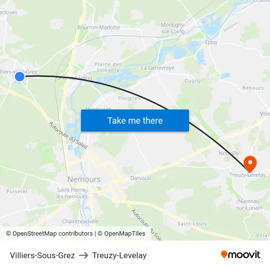 Villiers-Sous-Grez to Treuzy-Levelay map