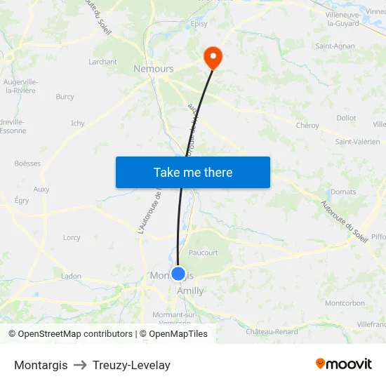 Montargis to Treuzy-Levelay map