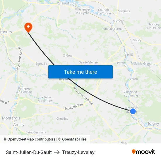 Saint-Julien-Du-Sault to Treuzy-Levelay map