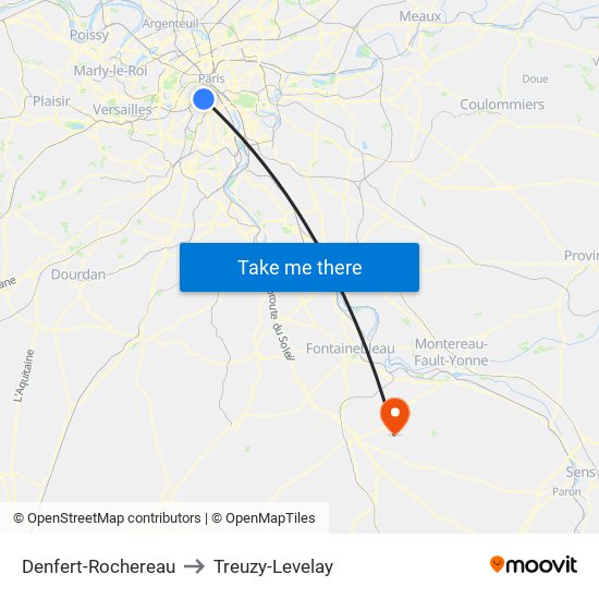 Denfert-Rochereau to Treuzy-Levelay map