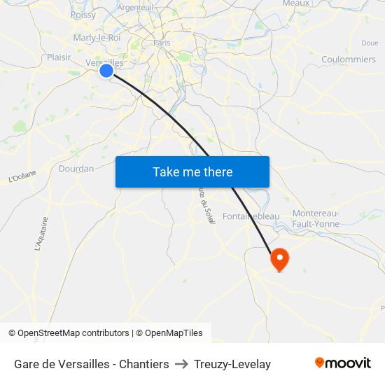 Gare de Versailles - Chantiers to Treuzy-Levelay map