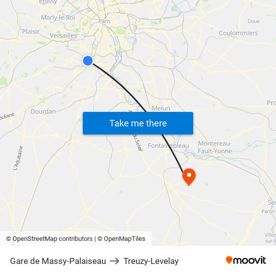 Gare de Massy-Palaiseau to Treuzy-Levelay map