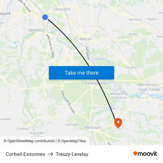 Corbeil-Essonnes to Treuzy-Levelay map