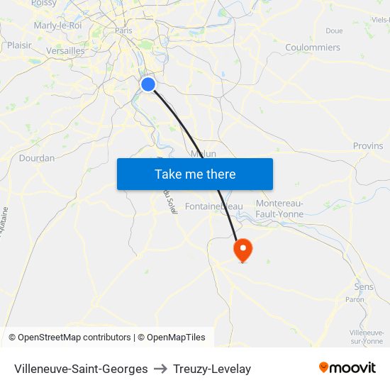 Villeneuve-Saint-Georges to Treuzy-Levelay map
