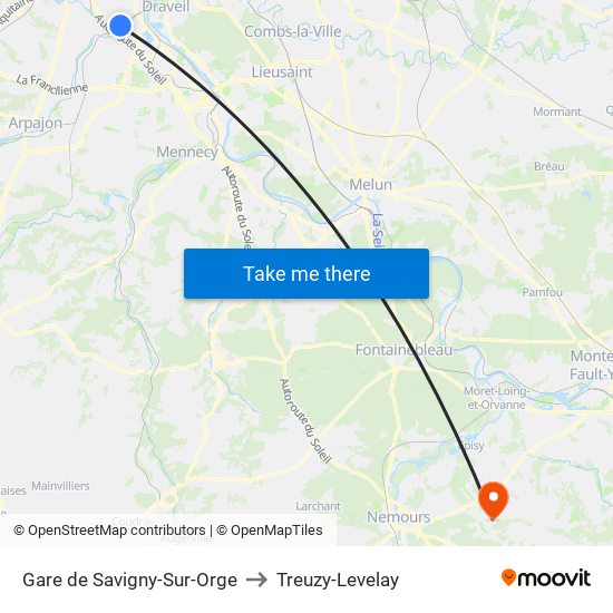 Gare de Savigny-Sur-Orge to Treuzy-Levelay map