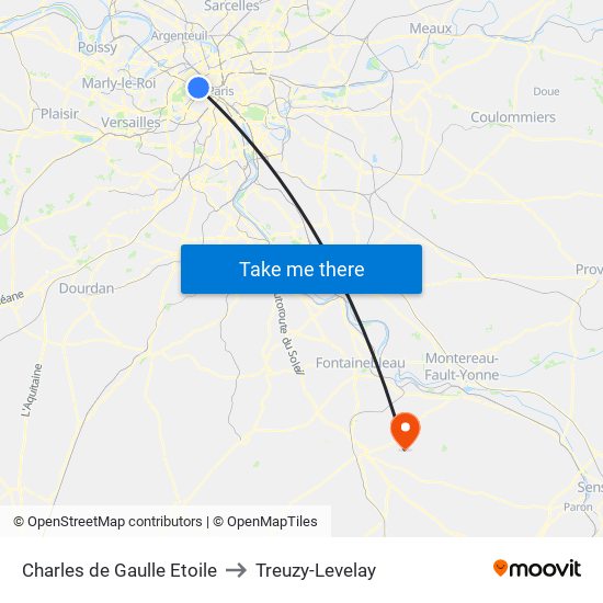 Charles de Gaulle Etoile to Treuzy-Levelay map