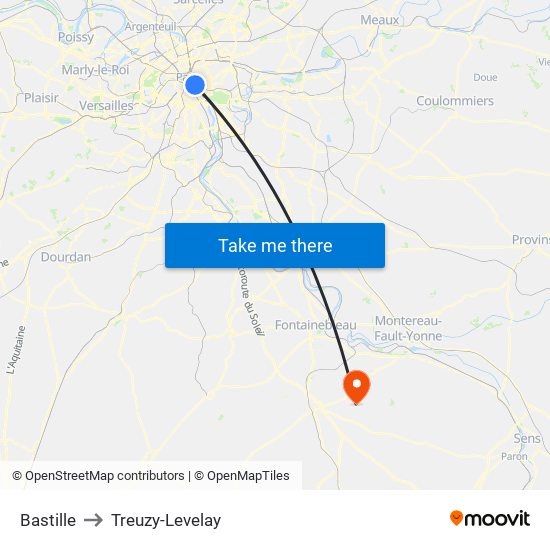 Bastille to Treuzy-Levelay map