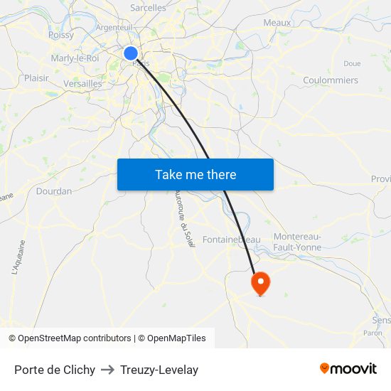 Porte de Clichy to Treuzy-Levelay map