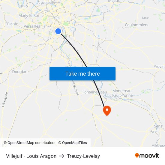 Villejuif - Louis Aragon to Treuzy-Levelay map