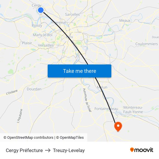 Cergy Préfecture to Treuzy-Levelay map