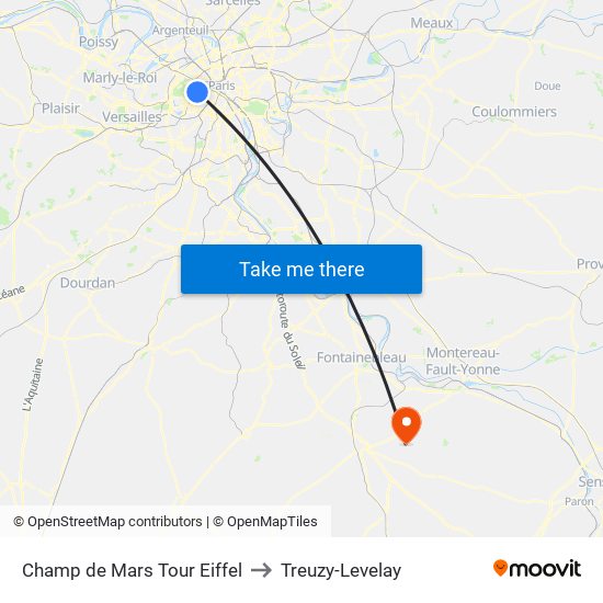 Champ de Mars Tour Eiffel to Treuzy-Levelay map