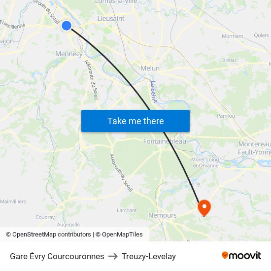 Gare Évry Courcouronnes to Treuzy-Levelay map