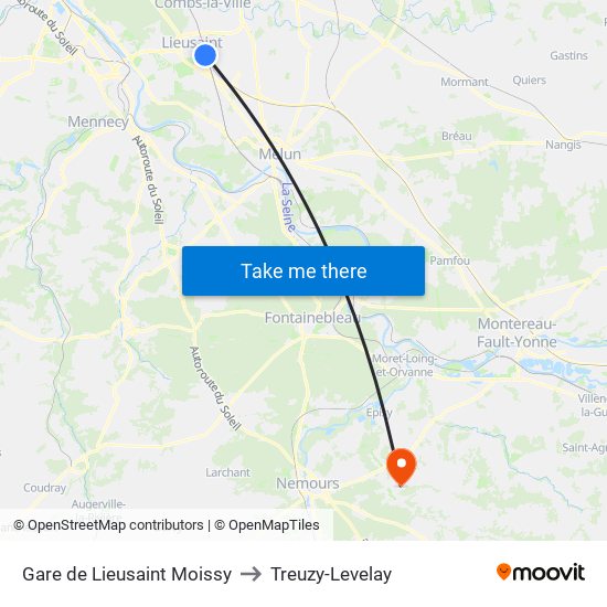 Gare de Lieusaint Moissy to Treuzy-Levelay map