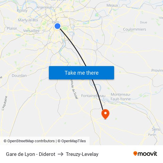 Gare de Lyon - Diderot to Treuzy-Levelay map
