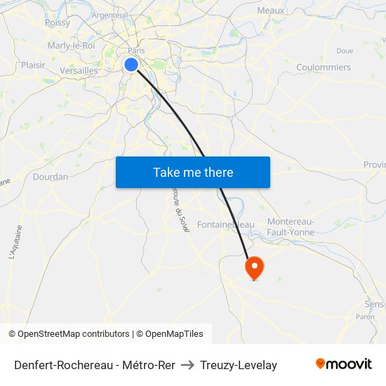 Denfert-Rochereau - Métro-Rer to Treuzy-Levelay map