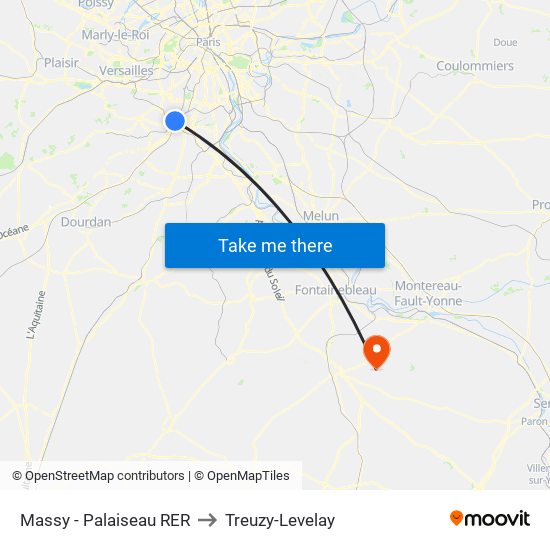 Massy - Palaiseau RER to Treuzy-Levelay map
