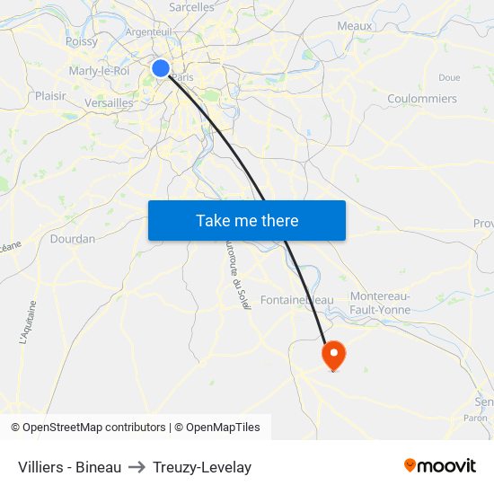 Villiers - Bineau to Treuzy-Levelay map