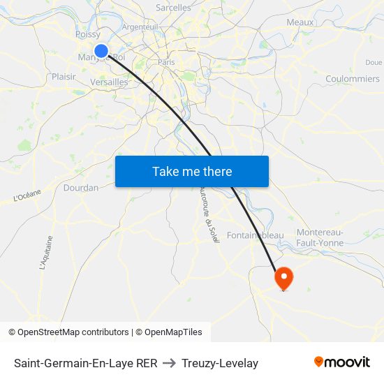 Saint-Germain-En-Laye RER to Treuzy-Levelay map